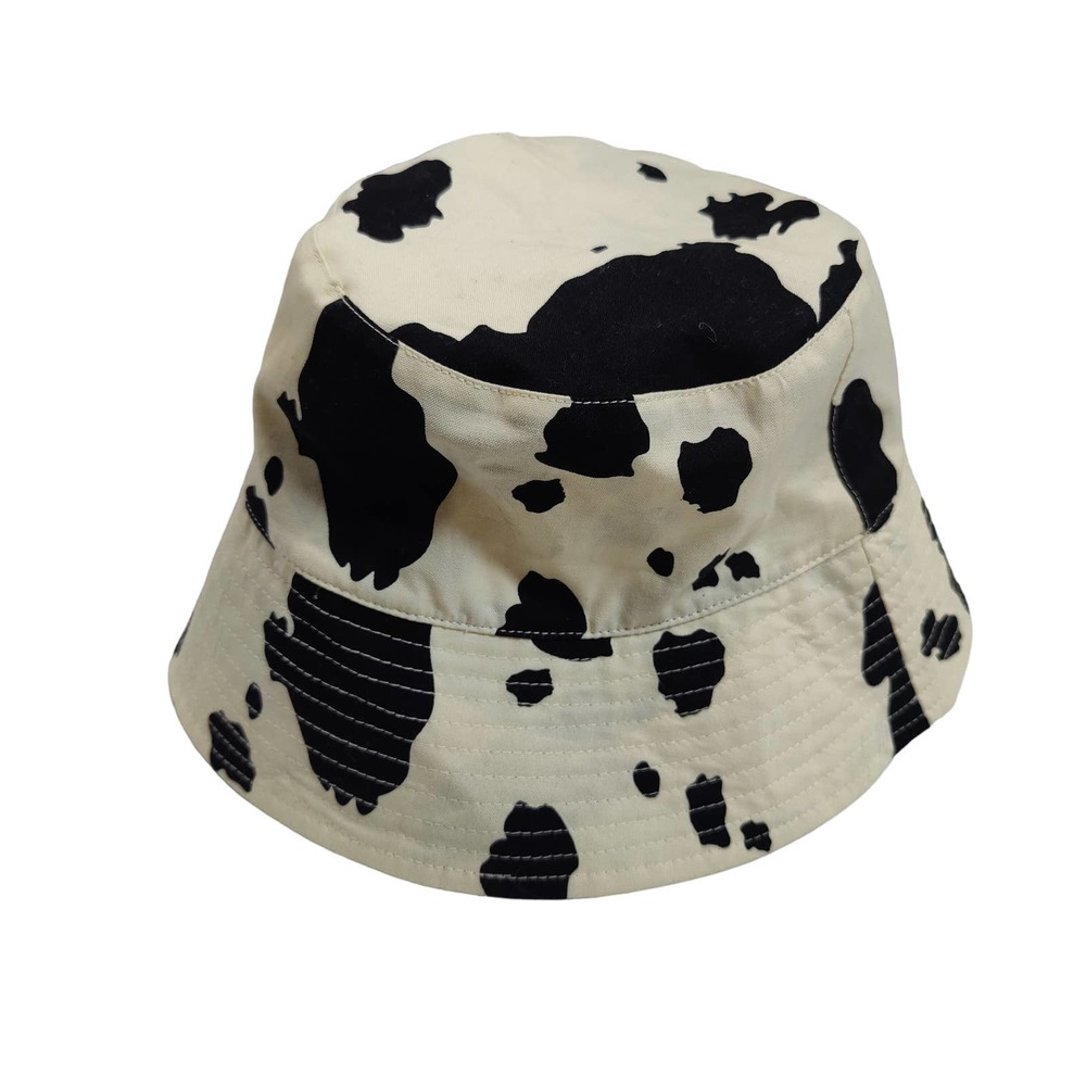 BAGGU Black and Cream Cow Print Bucket Hat
